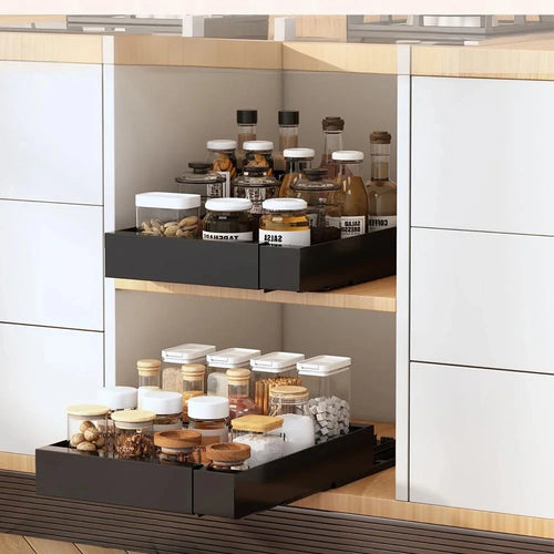 Expandable Pull Out Cabinet Organizer, Slide Out Drawers, Fixed With Adhesive,Expandable Cabinet Pull Out Shelves For Kitchen