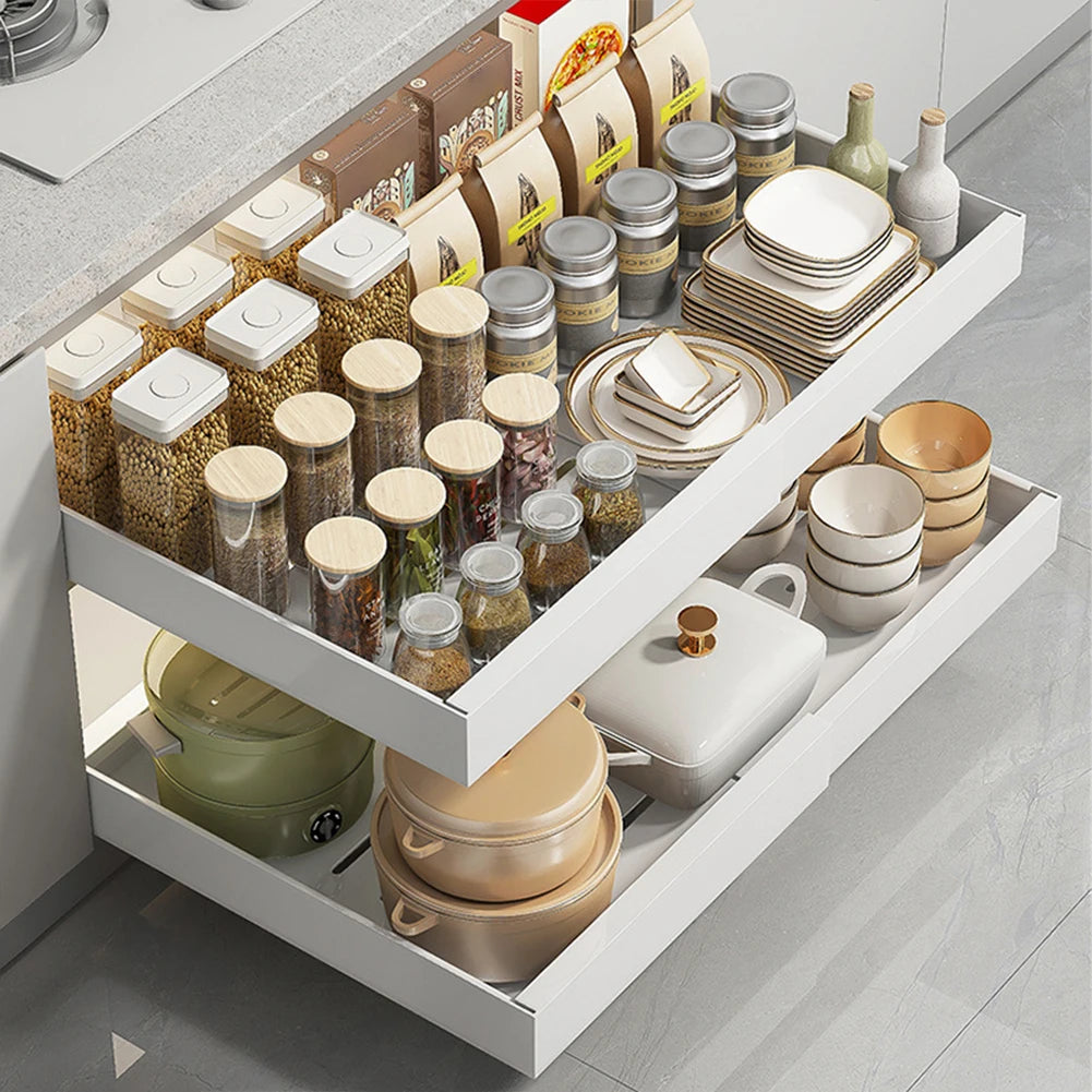 Expandable Pull Out Cabinet Organizer, Slide Out Drawers, Fixed With Adhesive,Expandable Cabinet Pull Out Shelves For Kitchen