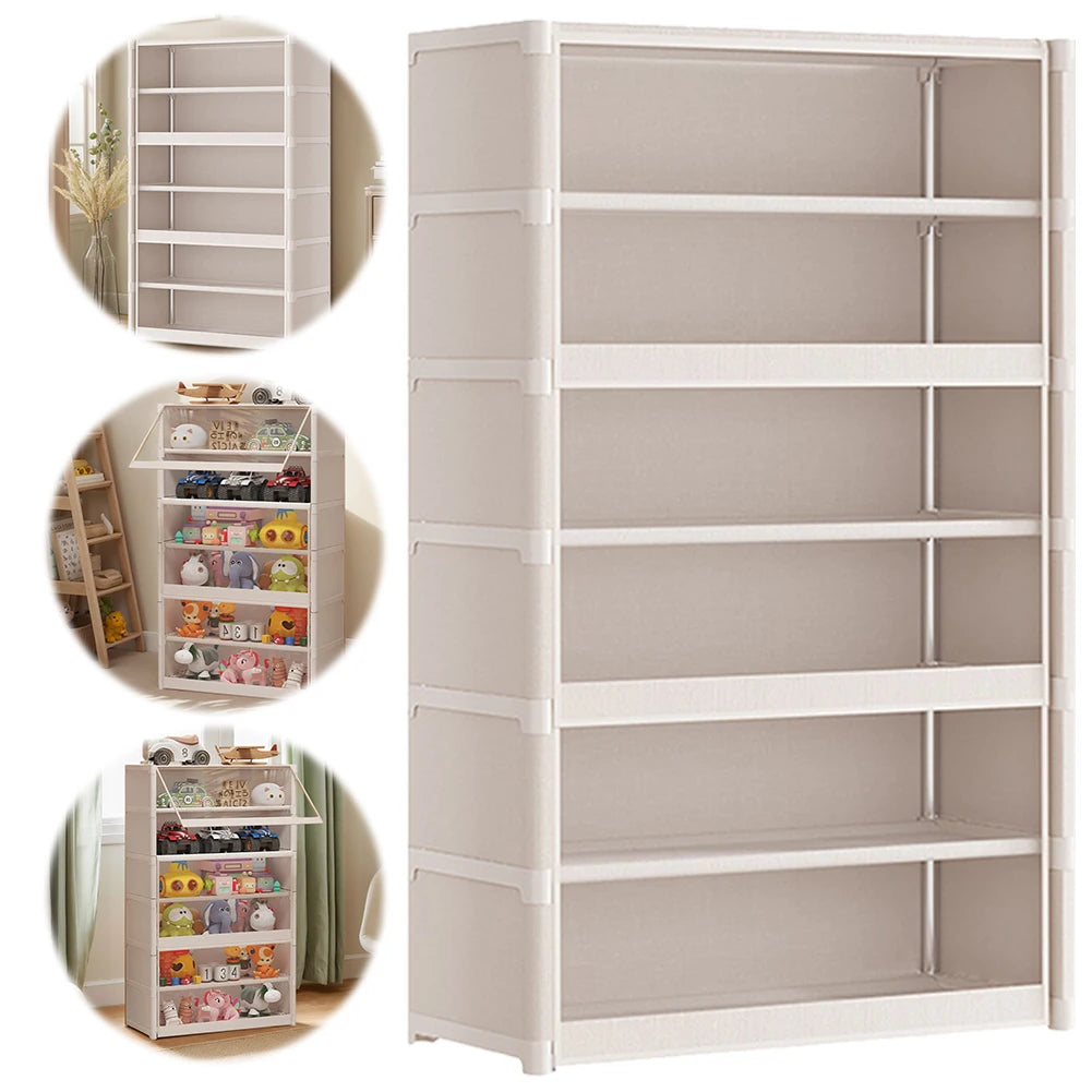 7 Tiers Shoe Rack Organizer with Lid  Storage Organizer with Clear Flip Door Shoe Storage Shelf Cabinet for Bags  Books