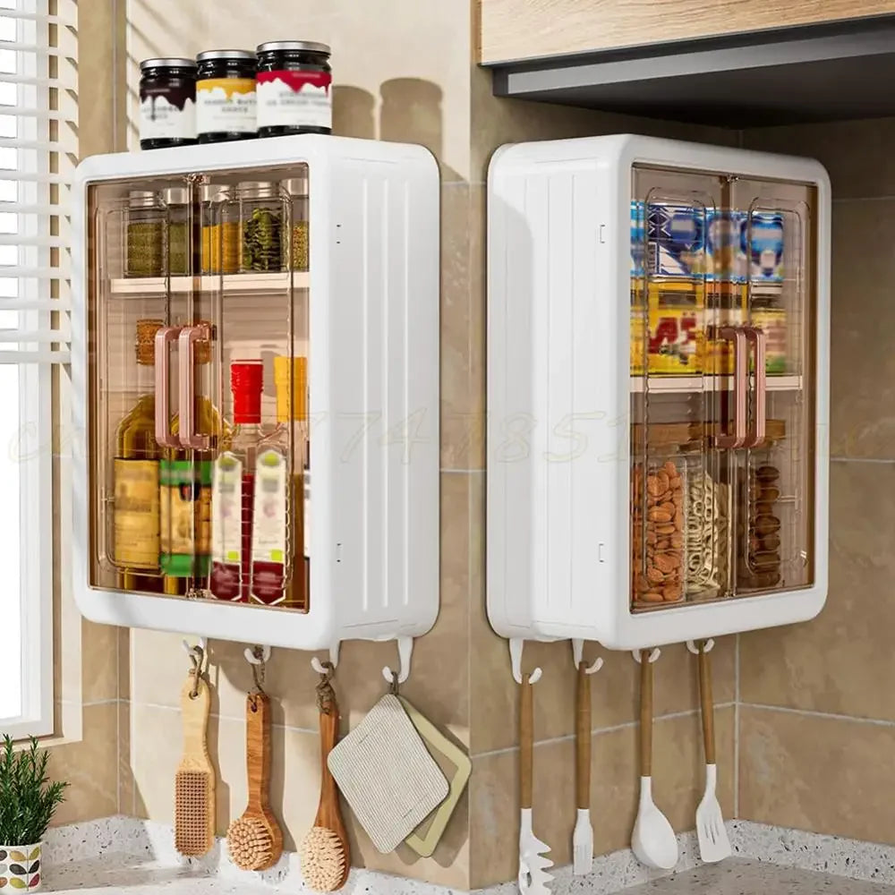 Condiment Storage Cabinet Multifunctional Seasoning Storage Shelf Multi Layer Bathroom Organizer with Hooks Kitchen Accessories